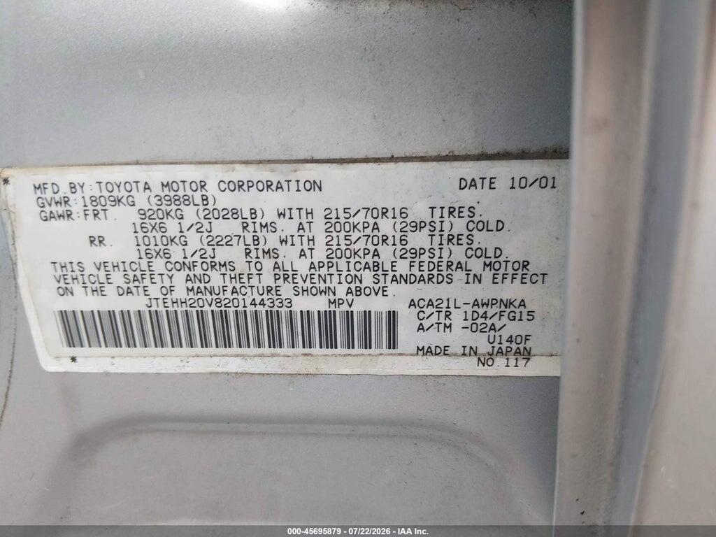 JTEHH20V820144333 2002 TOYOTA RAV4 photo no. 9