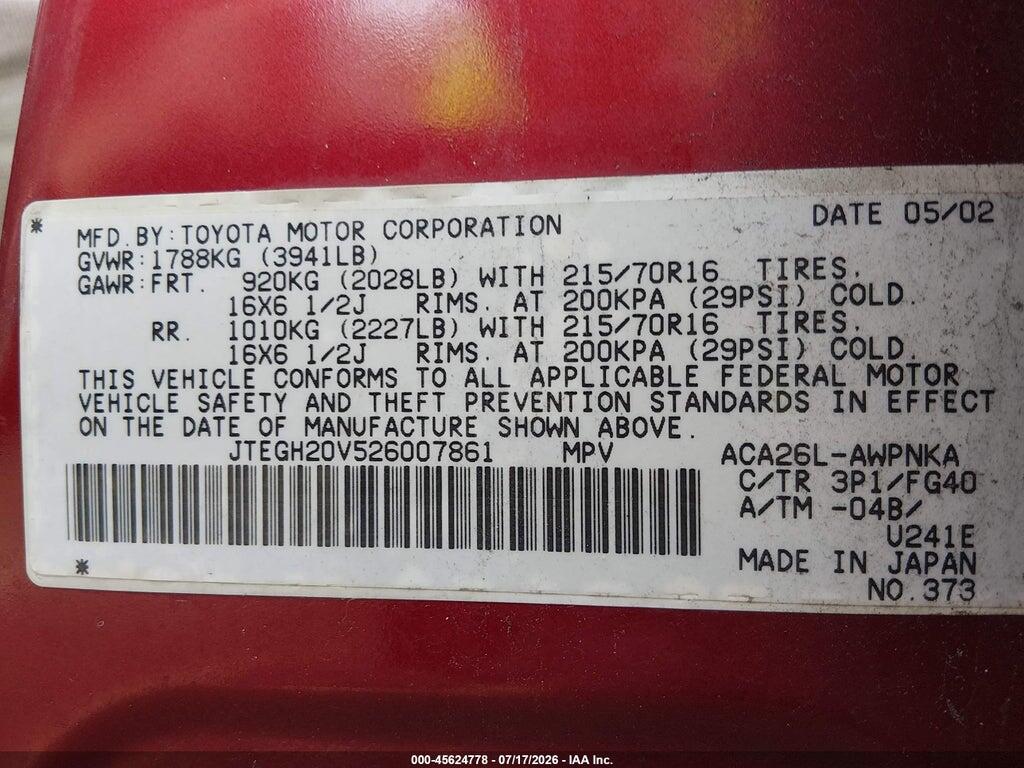JTEGH20V526007861 2002 TOYOTA RAV4 photo no. 9