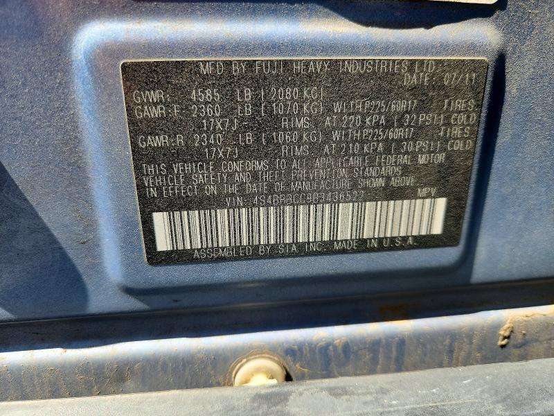 4S4BRBCC9B3436522 2011 SUBARU OUTBACK photo no. 12