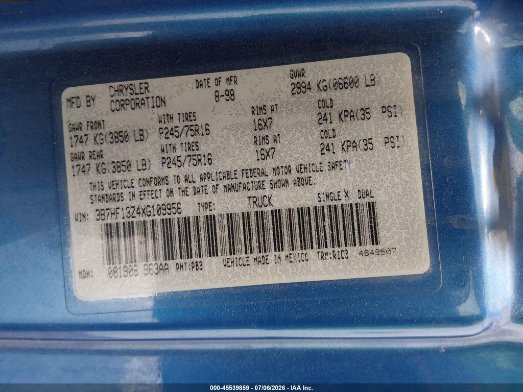 3B7HF13Z4XG109956 1999 DODGE RAM 1500 photo no. 9