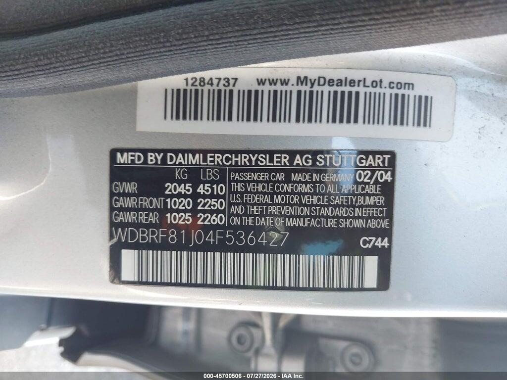 WDBRF81J04F536427 2004 MERCEDES-BENZ C 240 photo no. 9