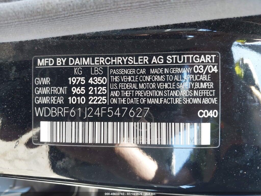WDBRF61J24F547627 2004 MERCEDES-BENZ C 240 photo no. 9