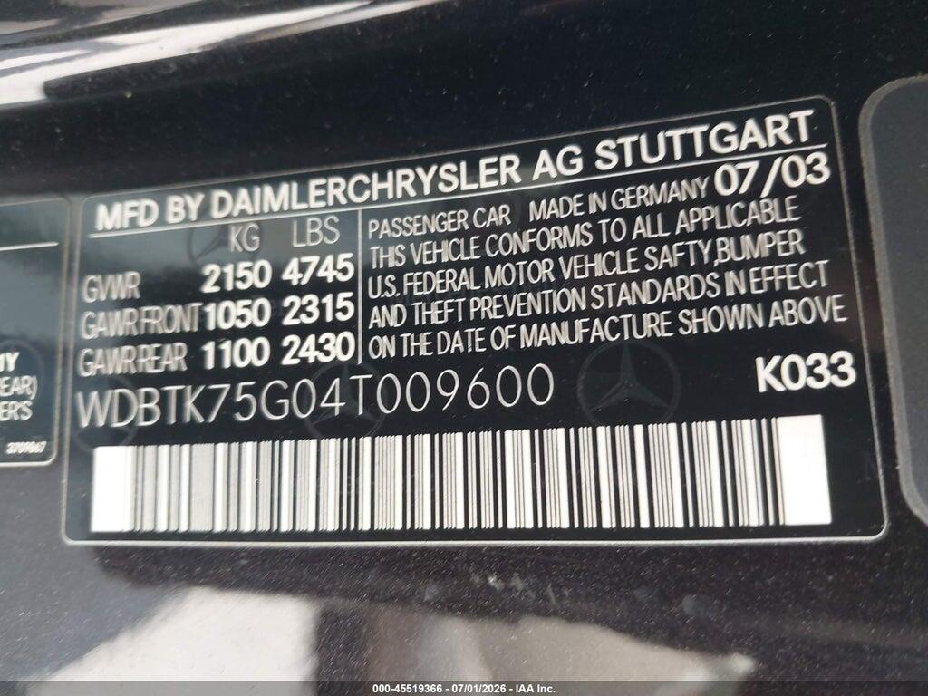 WDBTK75G04T009600 2004 MERCEDES-BENZ CLK 500 photo no. 9