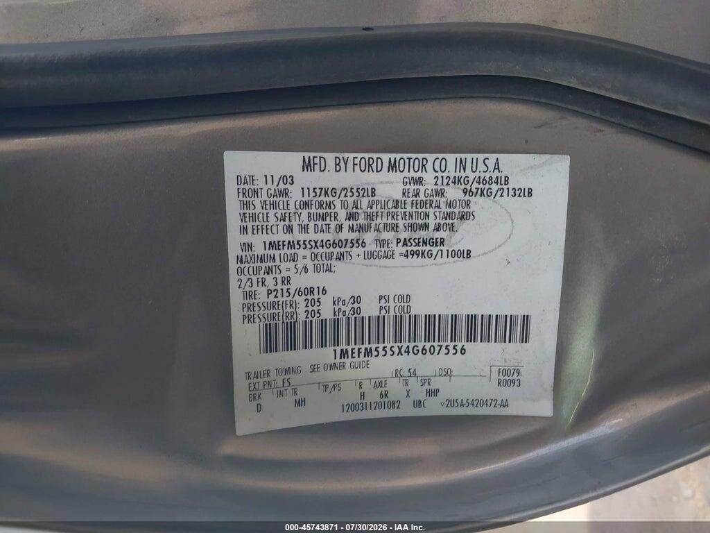 1MEFM55SX4G607556 2004 MERCURY SABLE photo no. 9