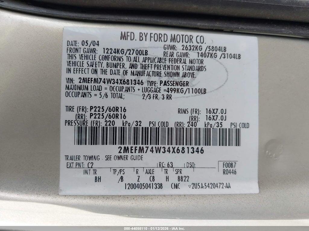 2MEFM74W34X681346 2004 MERCURY GRAND MARQUIS photo no. 9