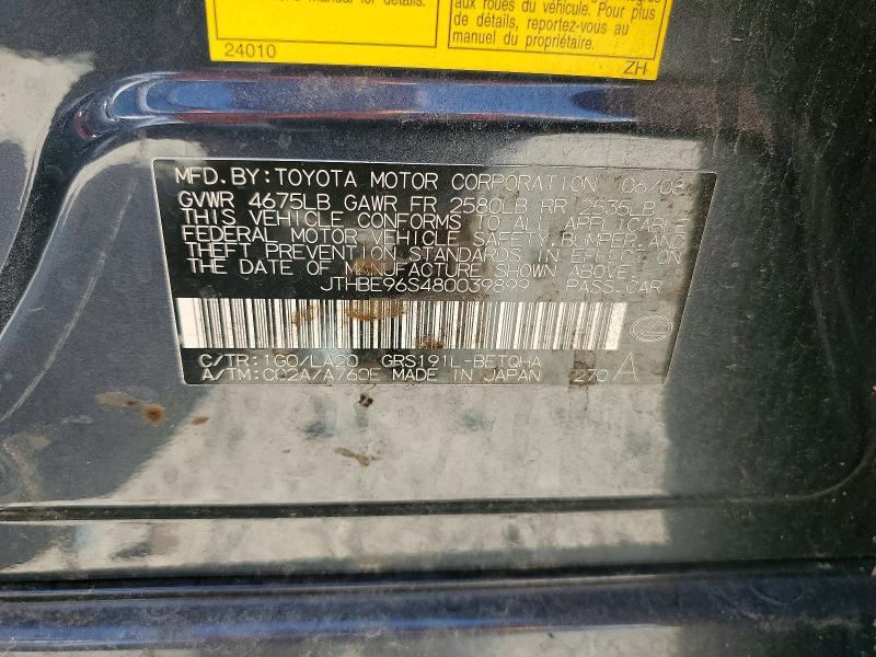 JTHBE96S480039899 2008 LEXUS GS photo no. 12