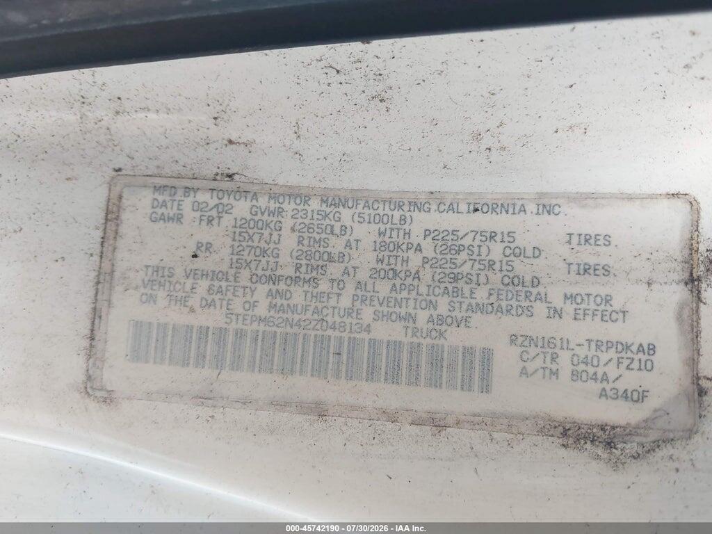 5TEPM62N42Z048134 2002 TOYOTA TACOMA photo no. 9