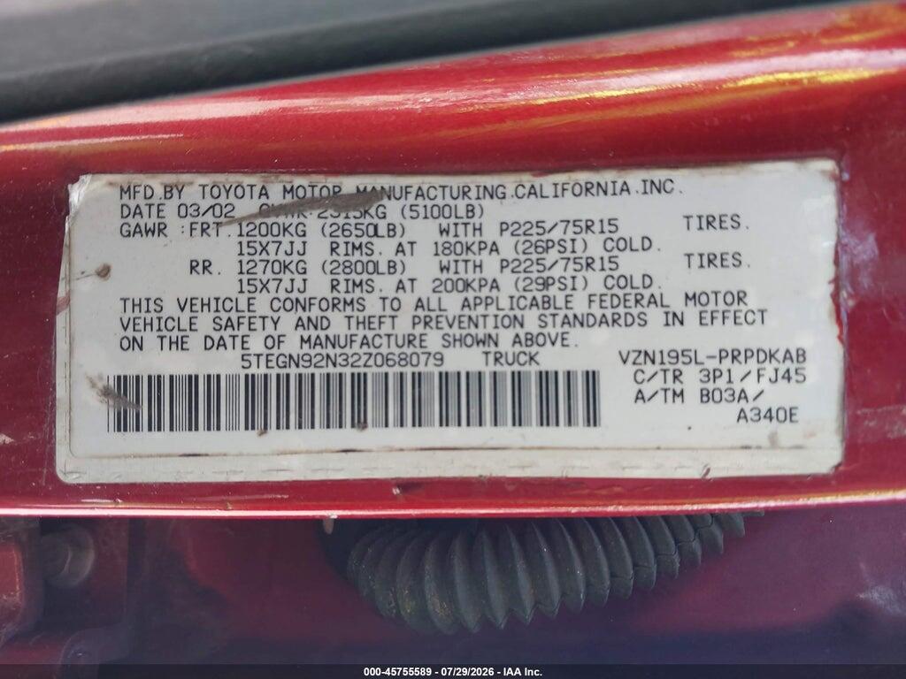 5TEGN92N32Z068079 2002 TOYOTA TACOMA photo no. 9