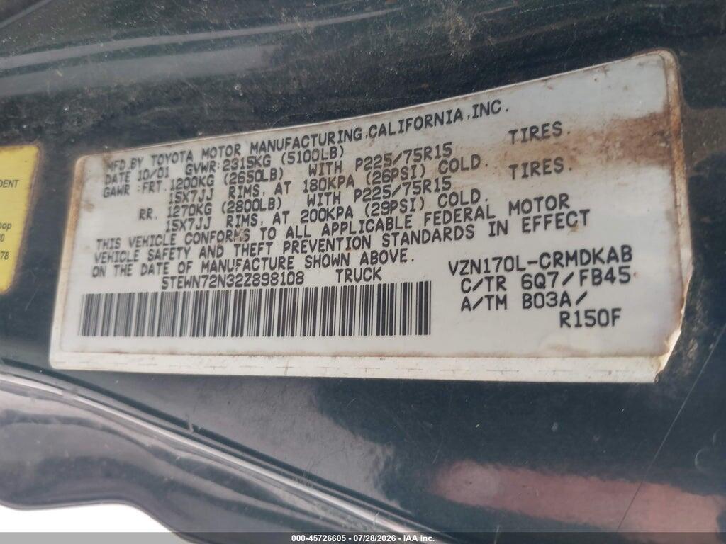 5TEWN72N32Z898108 2002 TOYOTA TACOMA photo no. 9