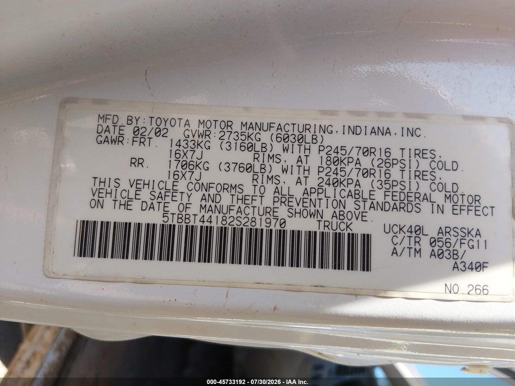 5TBBT44182S281970 2002 TOYOTA TUNDRA photo no. 9