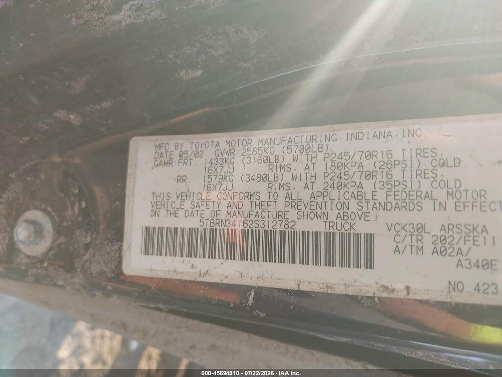5TBRN34162S312782 2002 TOYOTA TUNDRA photo no. 9