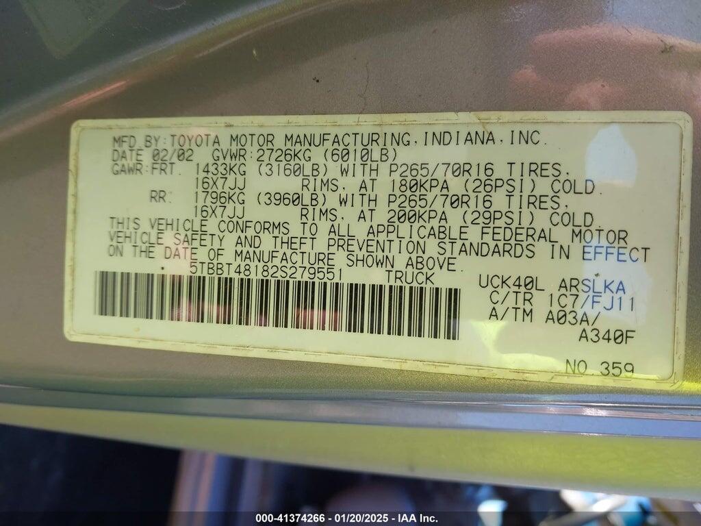 5TBBT48182S279551 2002 TOYOTA TUNDRA photo no. 9