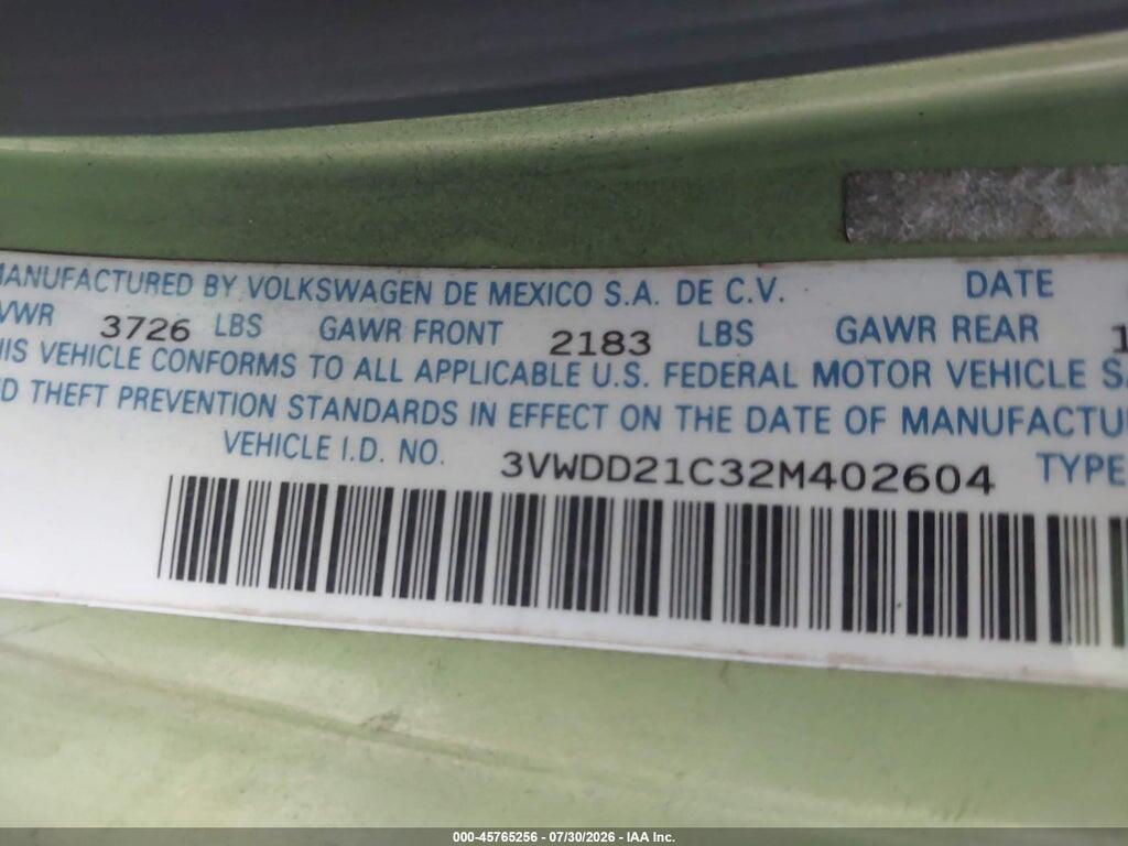 3VWDD21C32M402604 2002 VOLKSWAGEN NEW BEETLE photo no. 9