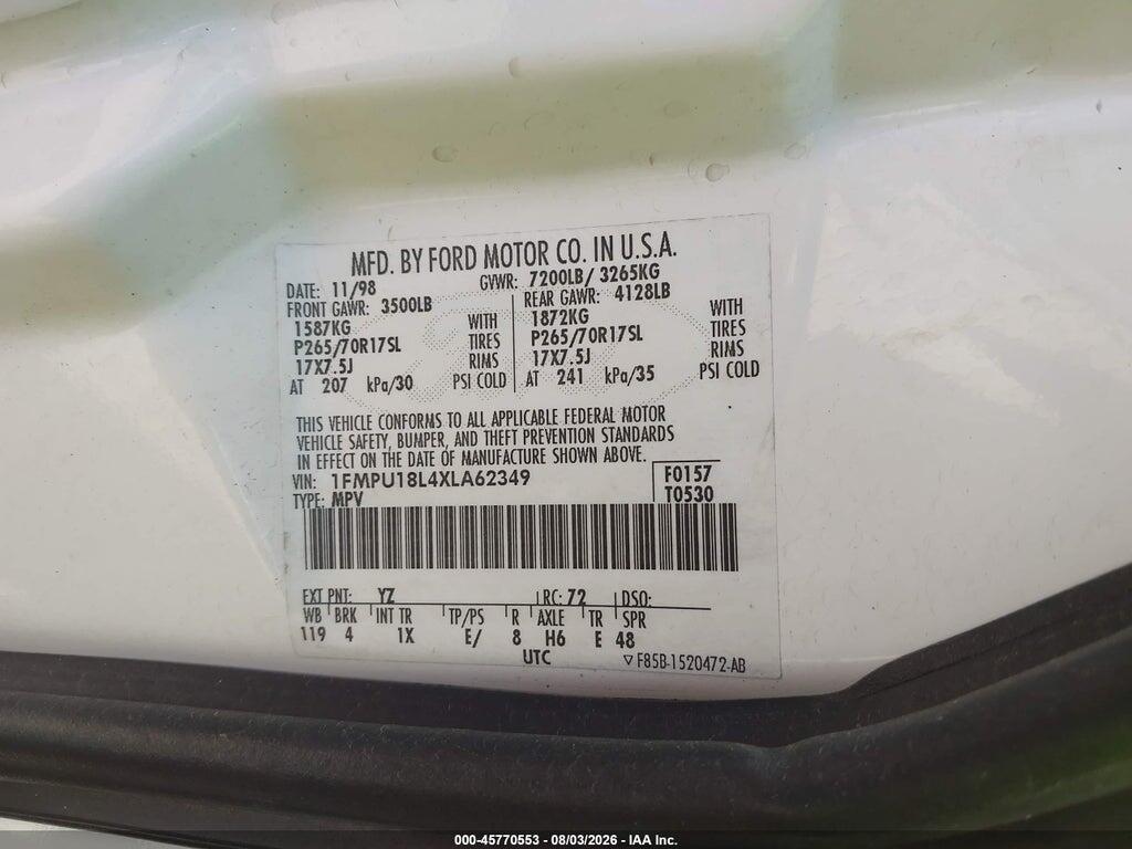 1FMPU18L4XLA62349 1999 FORD EXPEDITION photo no. 9