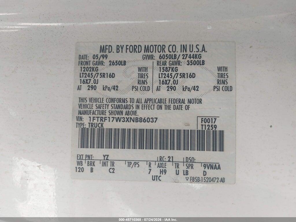 1FTRF17W3XNB86037 1999 FORD F-150 photo no. 9