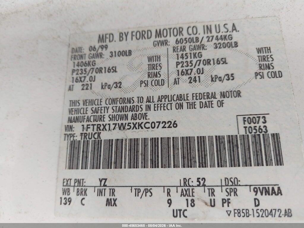 1FTRX17W5XKC07226 1999 FORD F-150 photo no. 9