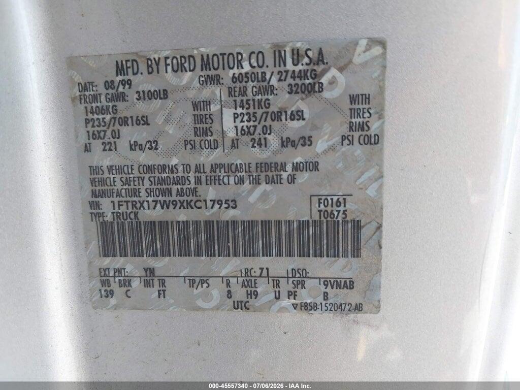 1FTRX17W9XKC17953 1999 FORD F-150 photo no. 9