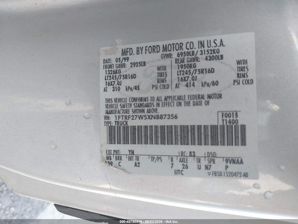 1FTRF27W5XNB87356 1999 FORD F-250 photo no. 9