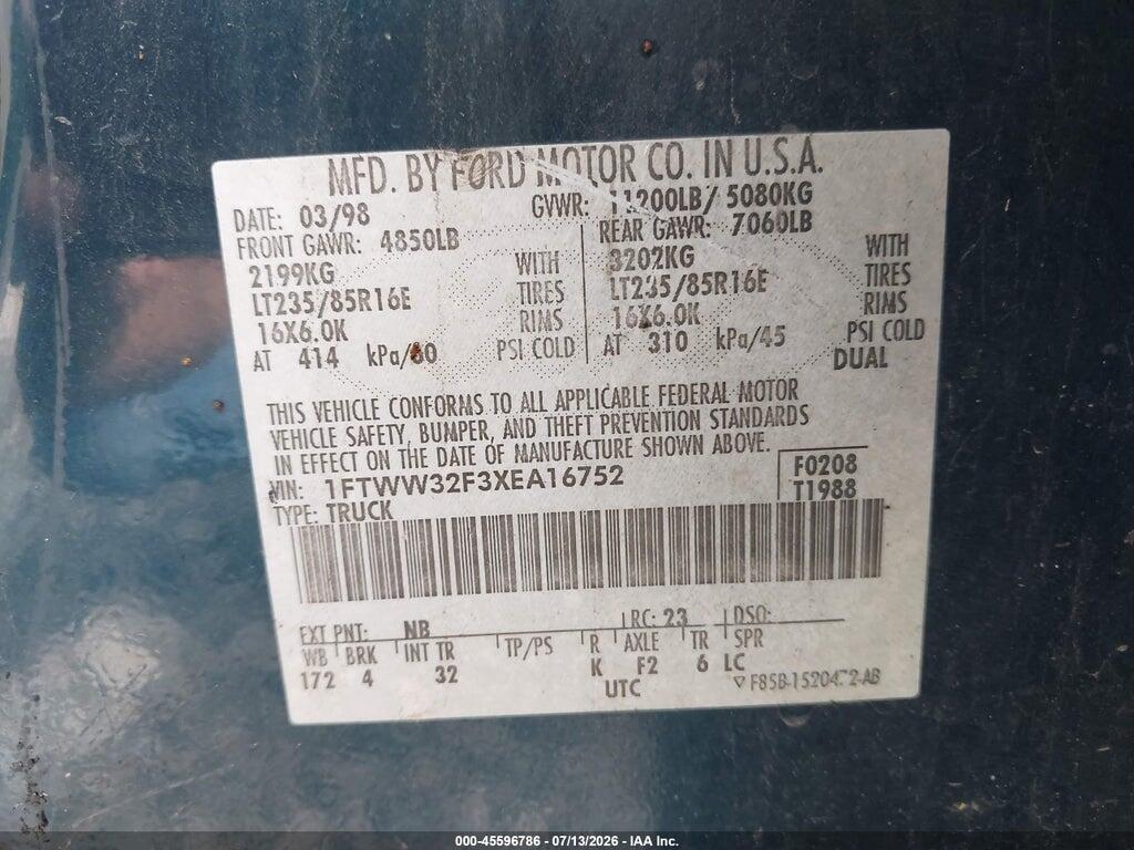 1FTWW32F3XEA16752 1999 FORD F-350 photo no. 9