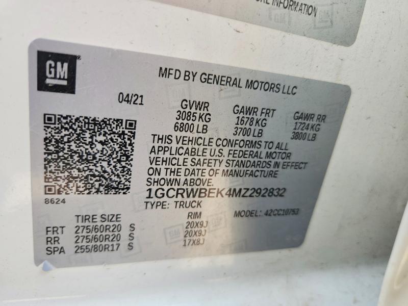 1GCRWBEK4MZ292832 2021 CHEVROLET SILVERADO photo no. 12