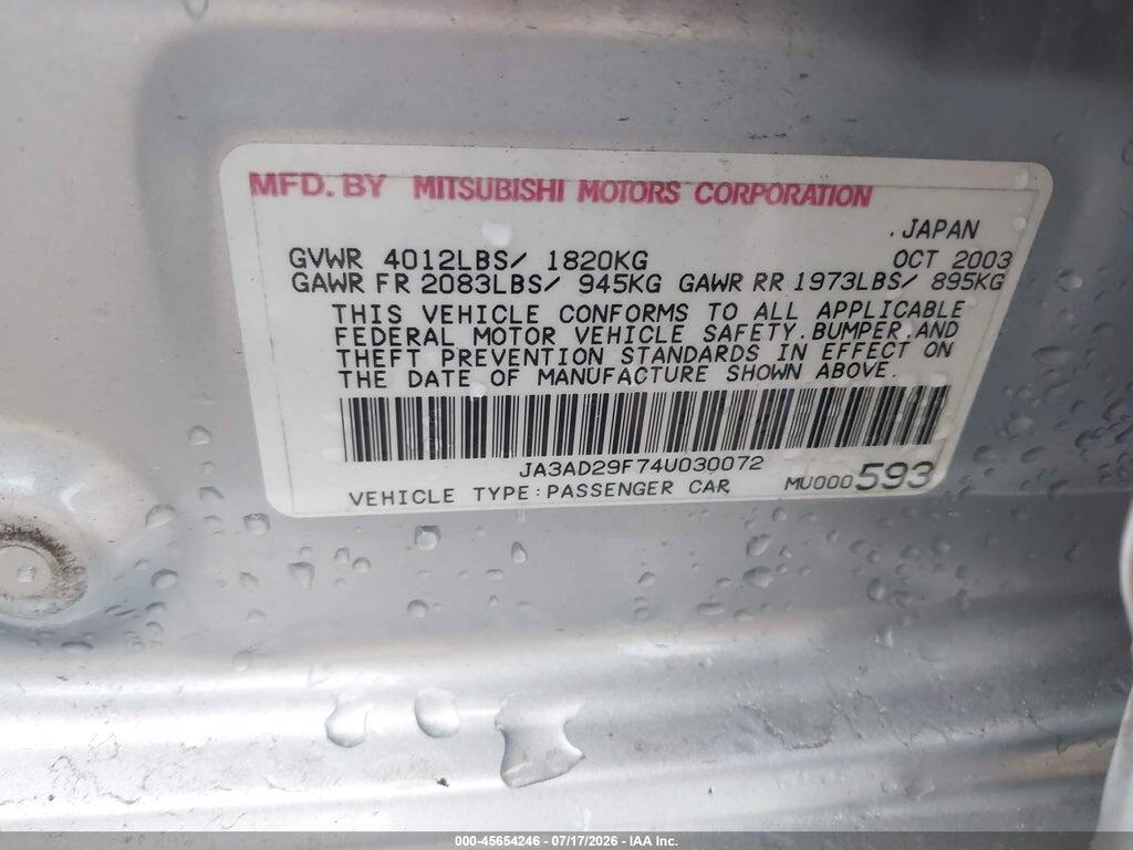 JA3AD29F74U030072 2004 MITSUBISHI LANCER SPORTBACK photo no. 9
