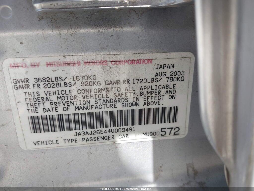 JA3AJ26E44U009491 2004 MITSUBISHI LANCER photo no. 9