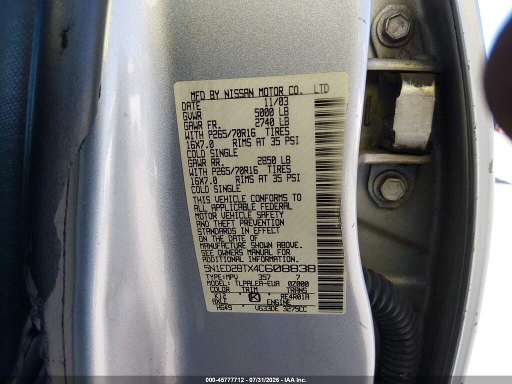 5N1ED28TX4C608838 2004 NISSAN XTERRA photo no. 9