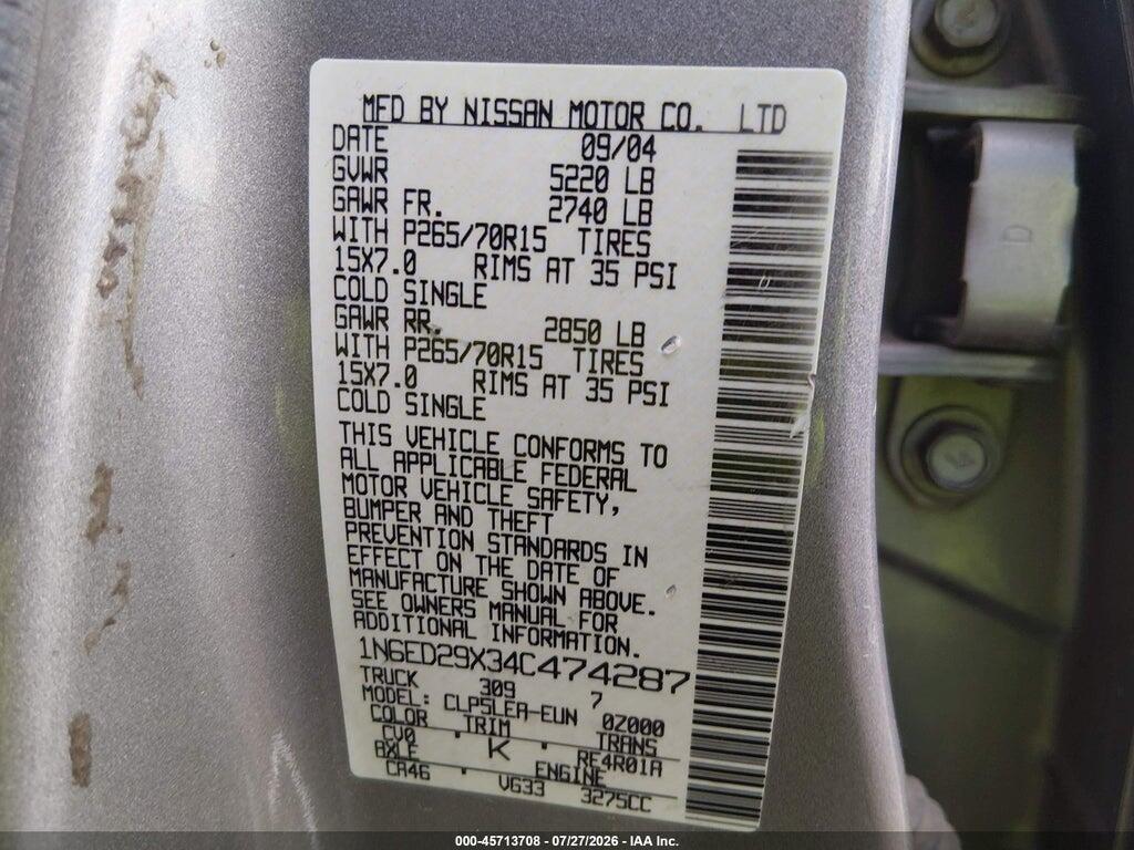 1N6ED29X34C474287 2004 NISSAN FRONTIER photo no. 9