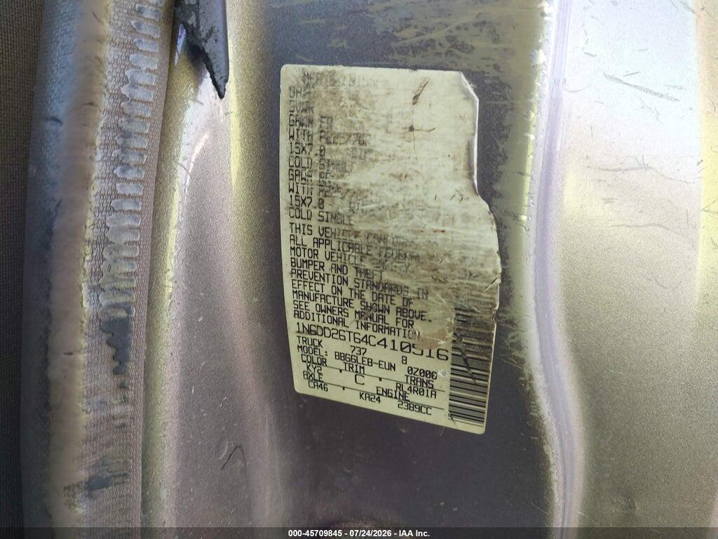1N6DD26T64C410516 2004 NISSAN FRONTIER photo no. 9