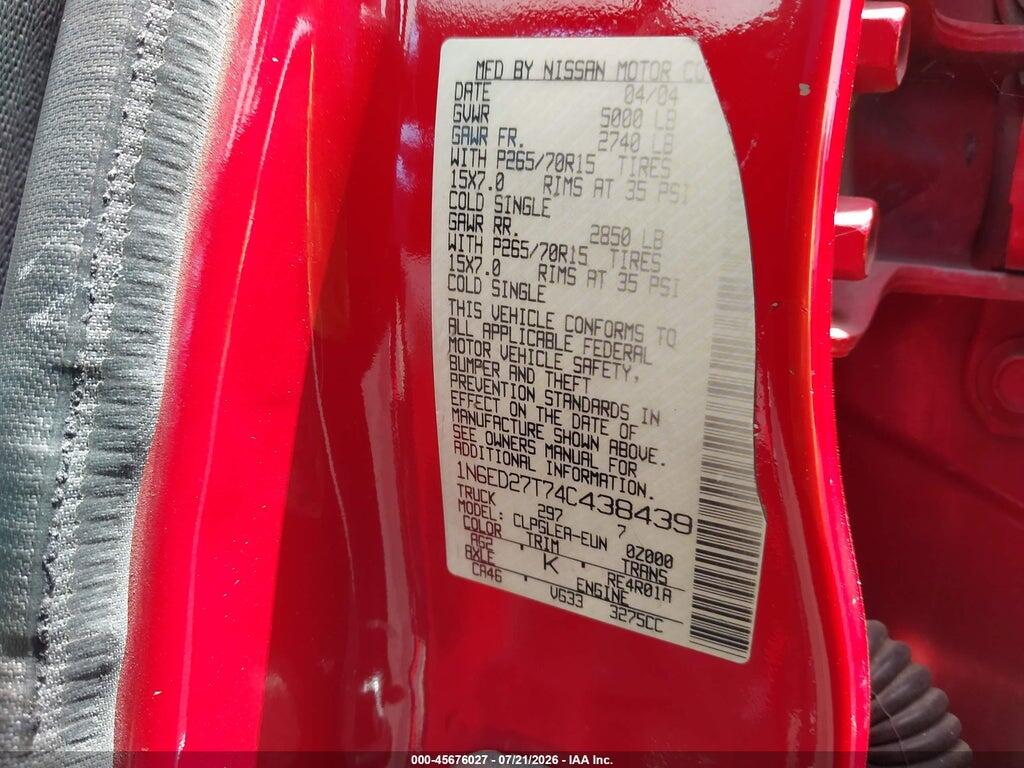 1N6ED27T74C438439 2004 NISSAN FRONTIER photo no. 9