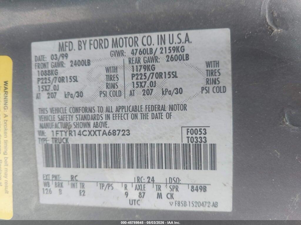 1FTYR14CXXTA68723 1999 FORD RANGER photo no. 7