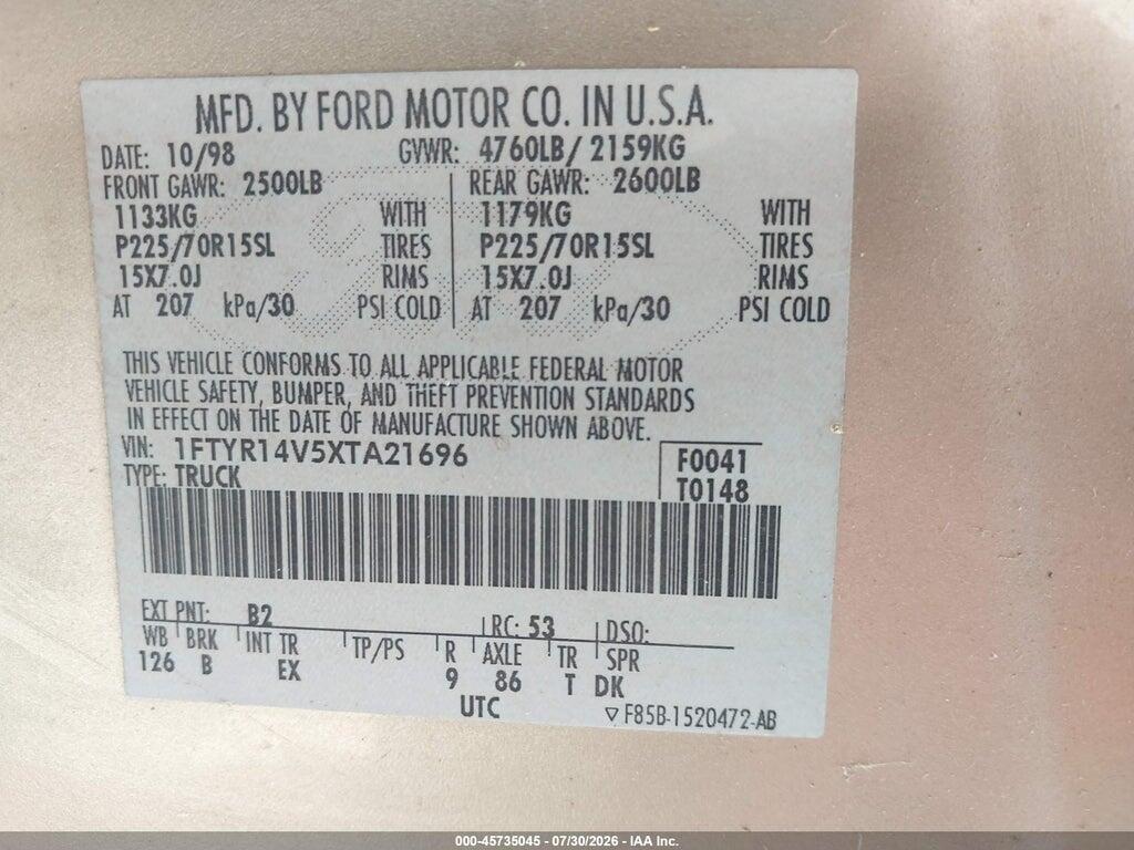 1FTYR14V5XTA21696 1999 FORD RANGER photo no. 9