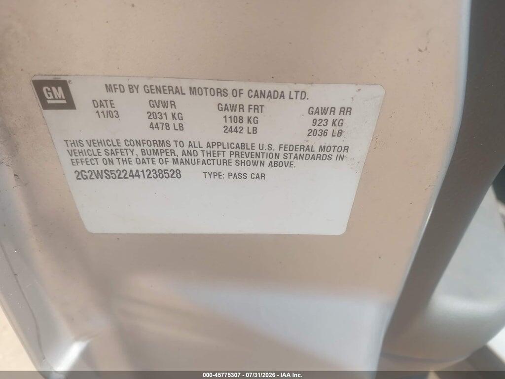 2G2WS522441238528 2004 PONTIAC GRAND PRIX photo no. 9