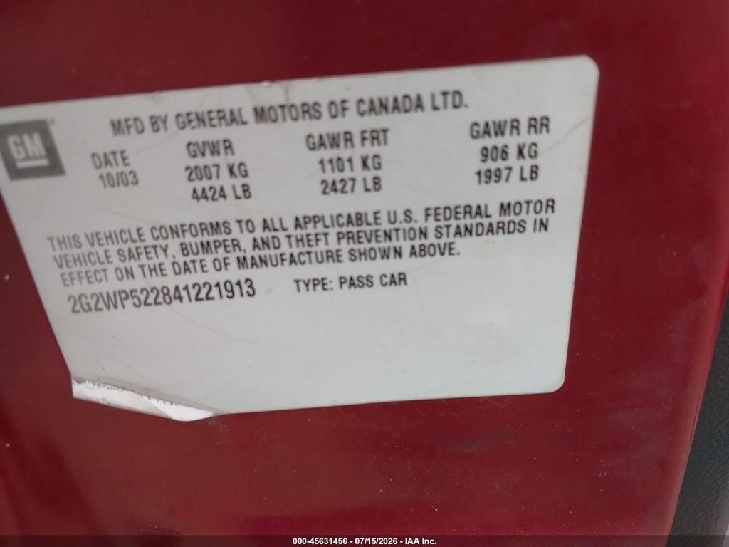 2G2WP522841221913 2004 PONTIAC GRAND PRIX photo no. 9