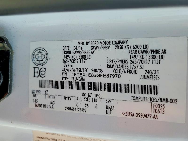 1FTEX1E86GFB87970 2016 FORD F150 photo no. 12