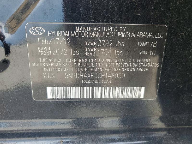 5NPDH4AE3CH148050 2012 HYUNDAI ELANTRA photo no. 12
