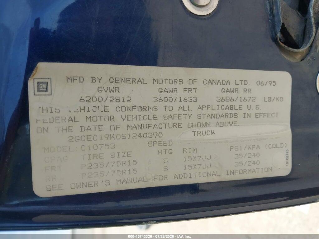 2GCEC19K0S1240390 1995 CHEVROLET GMT-400 photo no. 9