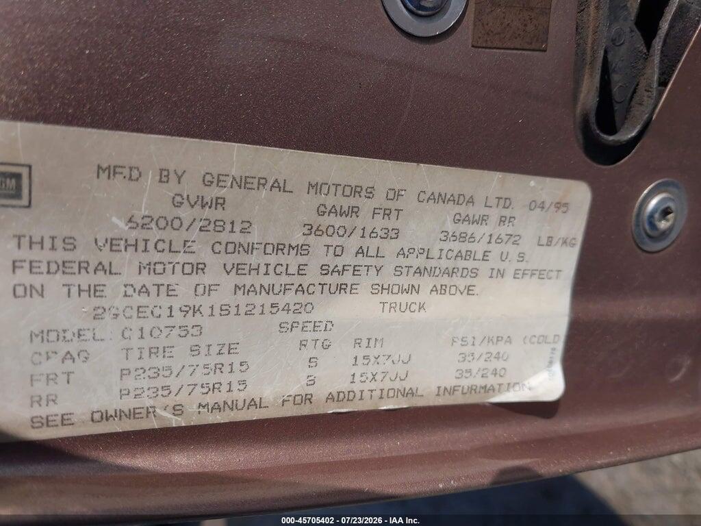 2GCEC19K1S1215420 1995 CHEVROLET GMT-400 photo no. 9