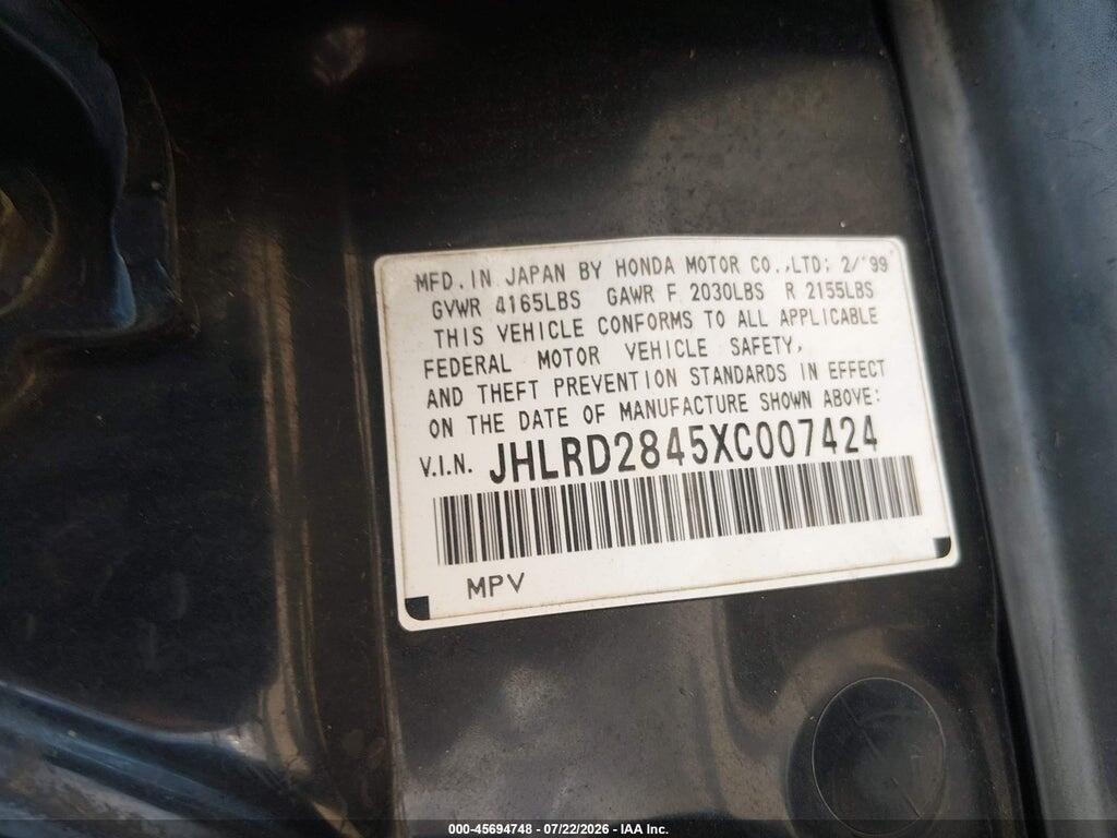 JHLRD2845XC007424 1999 HONDA CR-V photo no. 9