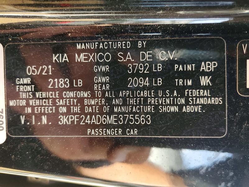 3KPF24AD6ME375563 2021 KIA FORTE photo no. 12
