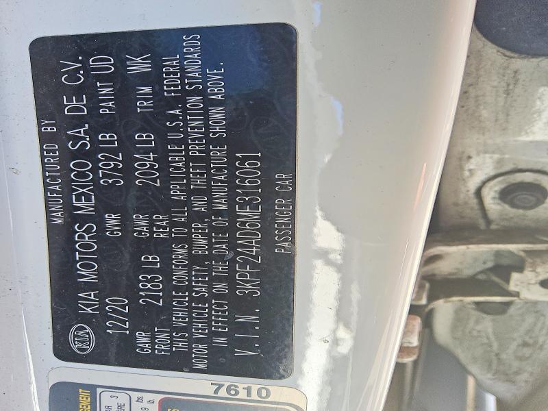 3KPF24AD6ME316061 2021 KIA FORTE photo no. 12