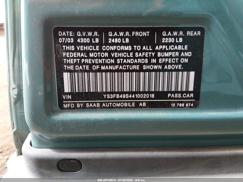 YS3FB49S441002018 2004 SAAB 9-3 photo no. 9