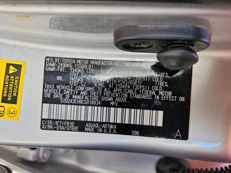 5TDZA3EH8CS018834 2012 TOYOTA HIGHLANDER photo no. 12