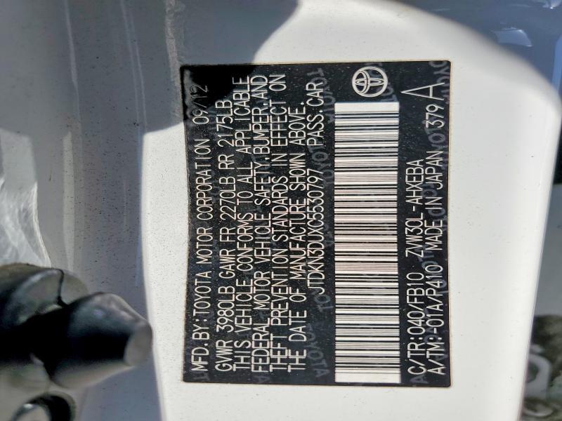 JTDKN3DUXC5530797 2012 TOYOTA PRIUS photo no. 12