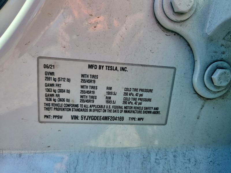 5YJYGDEE4MF204169 2021 TESLA MODEL Y photo no. 12