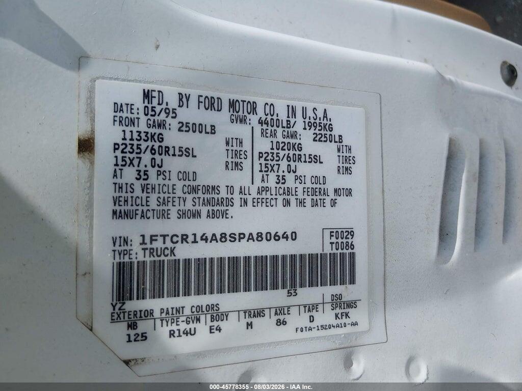 1FTCR14A8SPA80640 1995 FORD RANGER photo no. 9