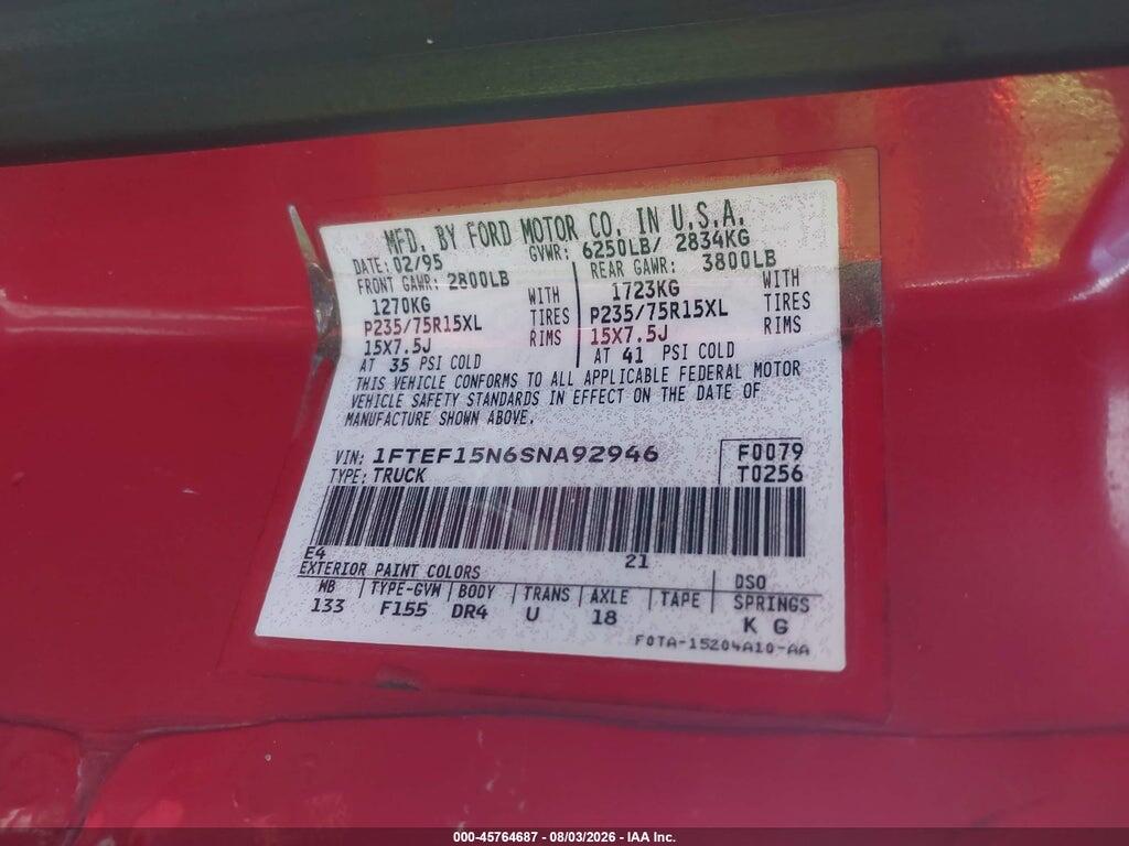 1FTEF15N6SNA92946 1995 FORD F150 photo no. 9