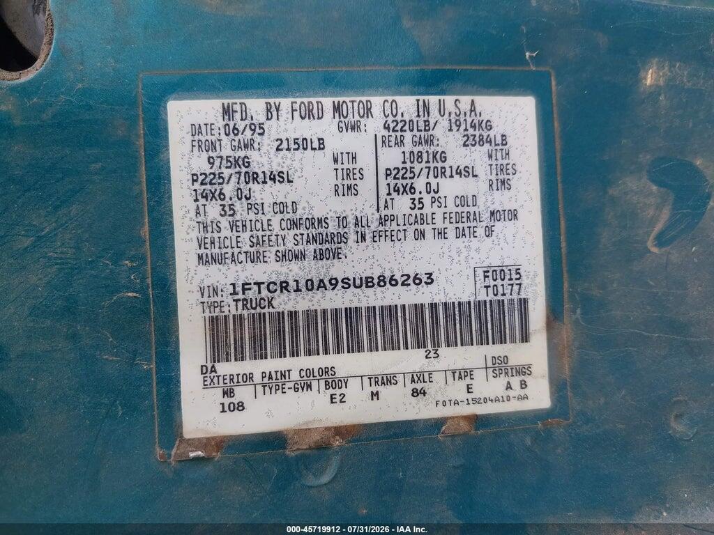 1FTCR10A9SUB86263 1995 FORD RANGER photo no. 9