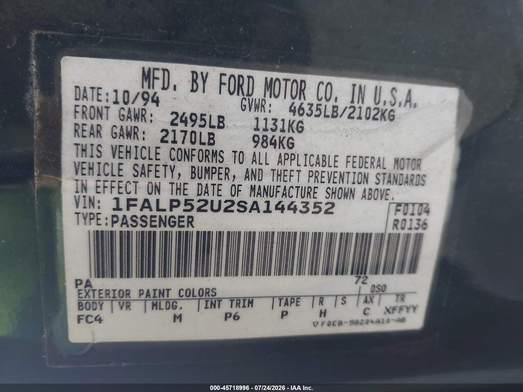 1FALP52U2SA144352 1995 FORD TAURUS photo no. 9