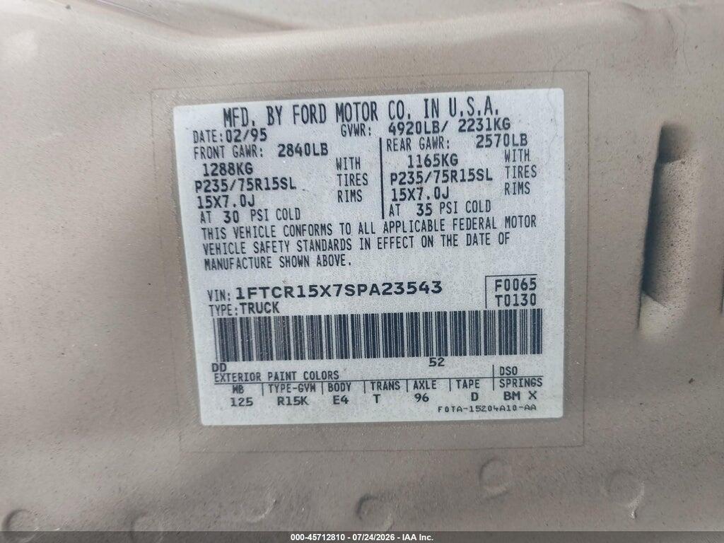 1FTCR15X7SPA23543 1995 FORD RANGER photo no. 9